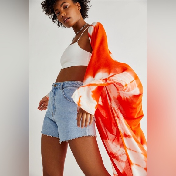 Free People Spellbound Tie Dye Maxi Duster Red Orange Cream Swim Coverup - Picture 2 of 10